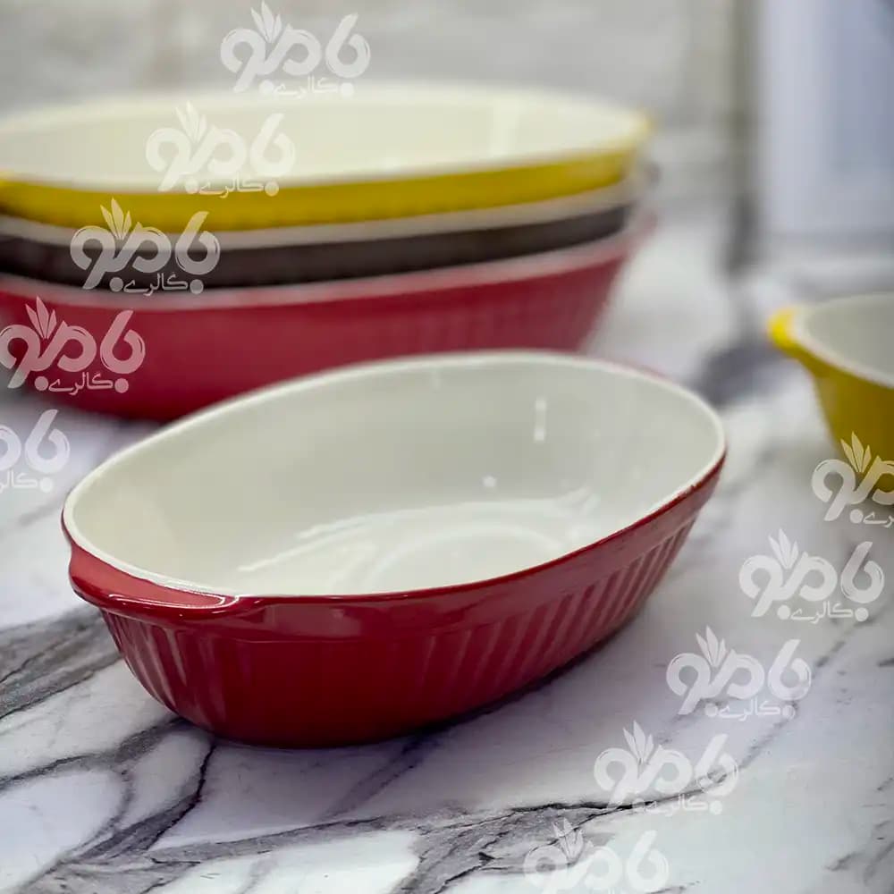 تابه بیضی سرامیکی رنگی کوچک — تصویر ۳