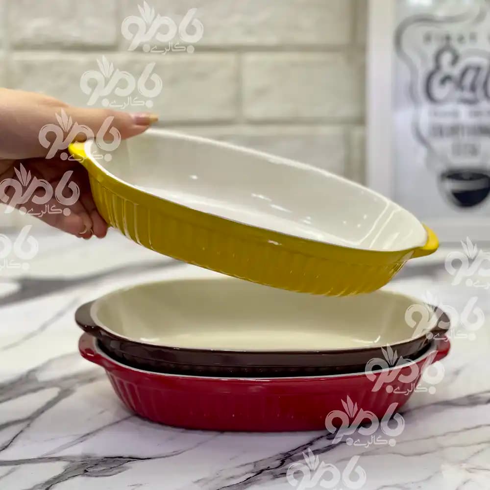 تابه بیضی سرامیکی رنگی بزرگ