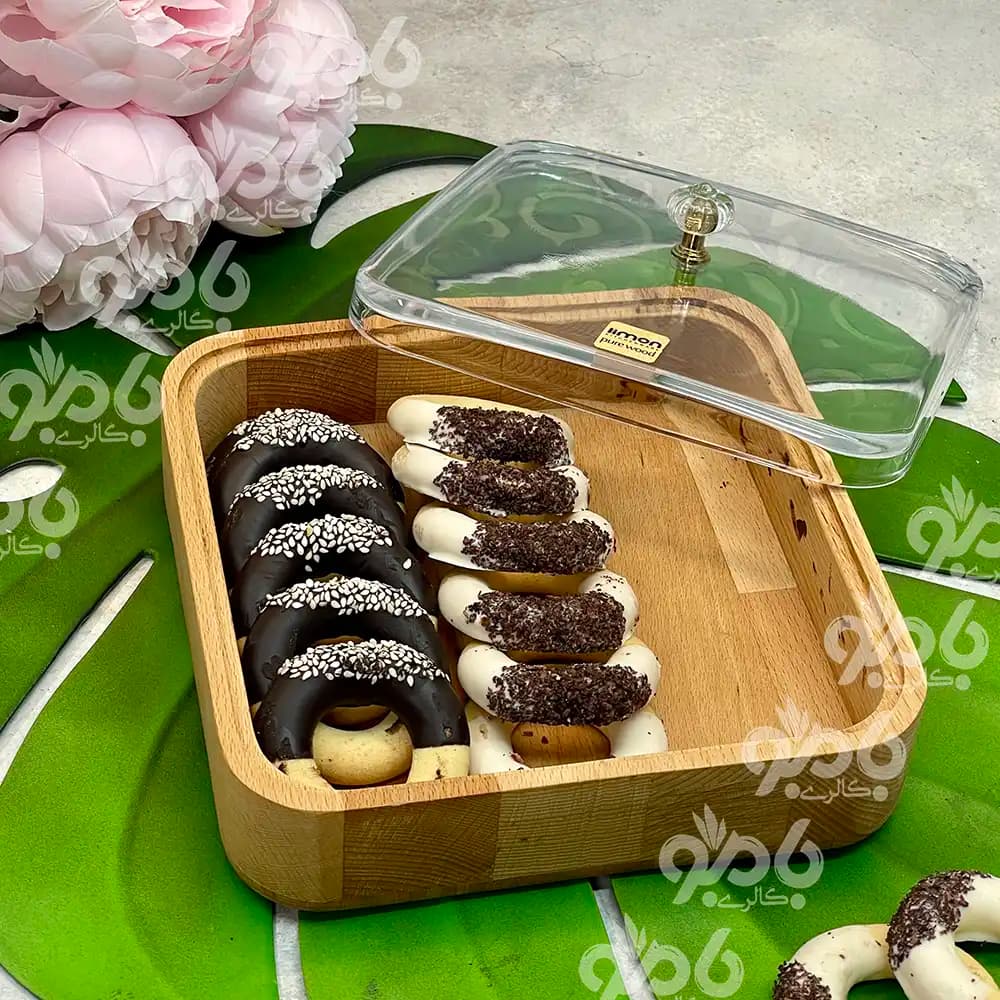 بیسکوییت خوری چوبی درب شیشه ای لیمون — تصویر ۲