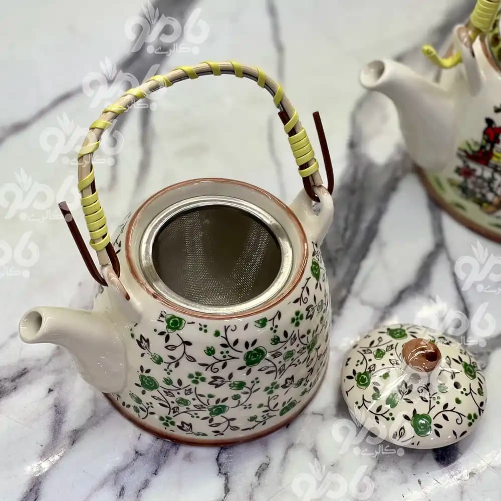 قوری سرامیکی دسته حصیری وارداتی — تصویر ۲