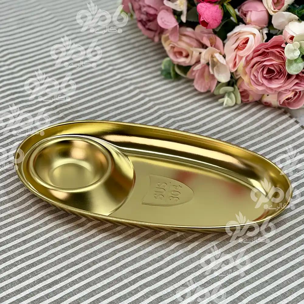 دیس مزه خوری بیضی استیل طلایی