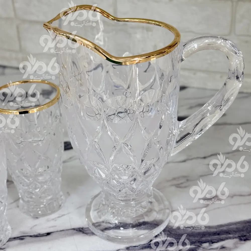 پارچ و لیوان شیشه ای آنجلیکا لب طلا — تصویر ۲