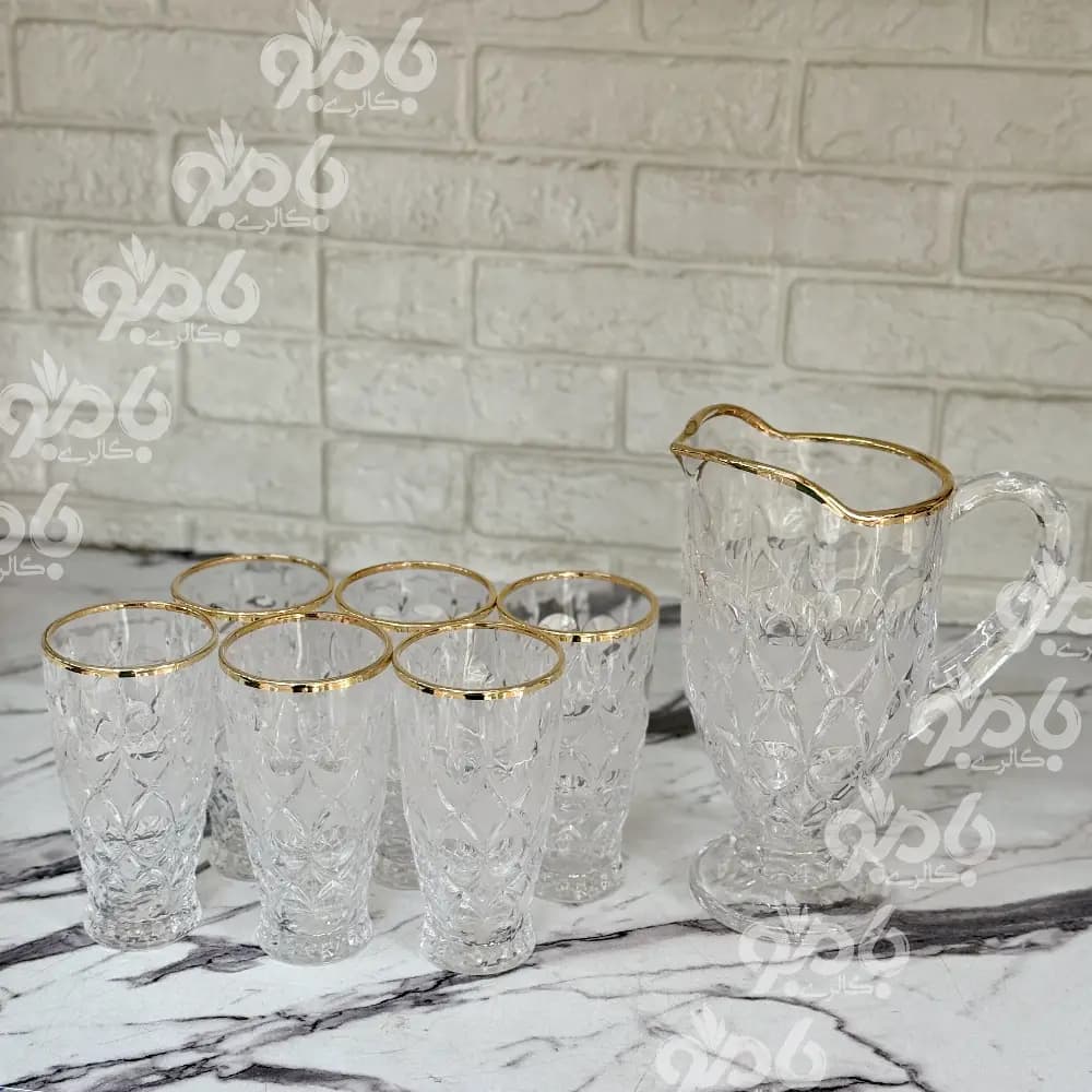 پارچ و لیوان شیشه ای آنجلیکا لب طلا