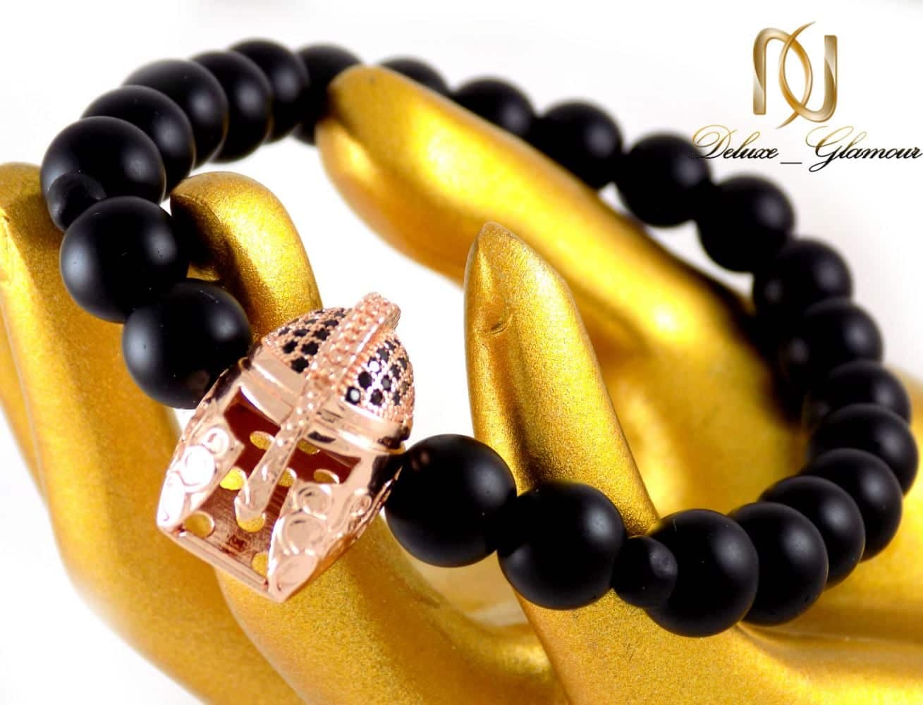 دستبند مردانه سنگ اونیکس مات با مهره استیل ah-d107 — تصویر ۲