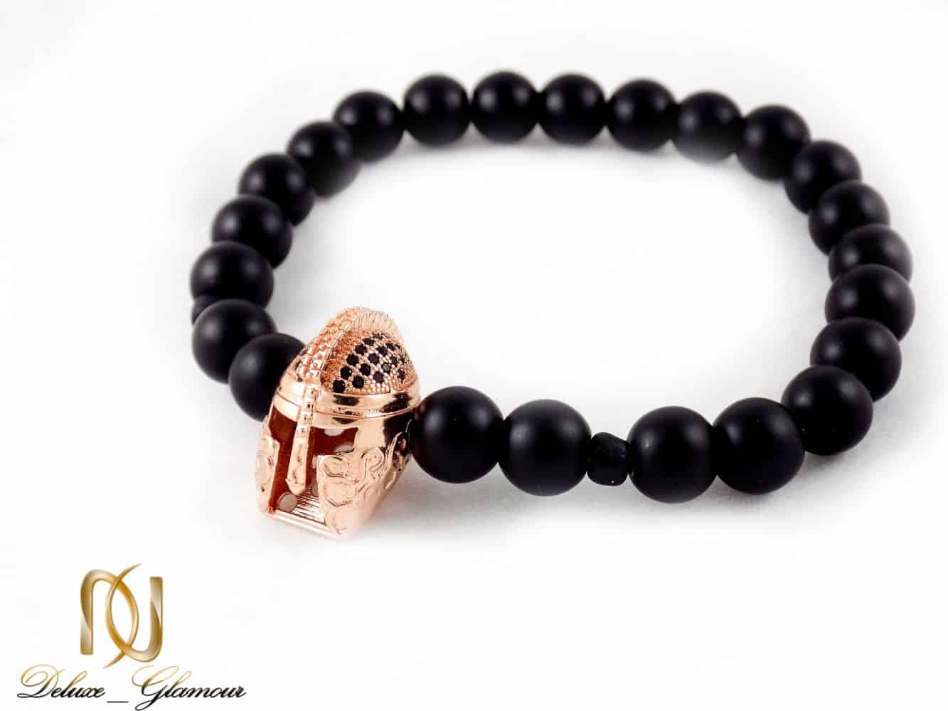 دستبند مردانه سنگ اونیکس مات با مهره استیل ah-d107 — تصویر ۳