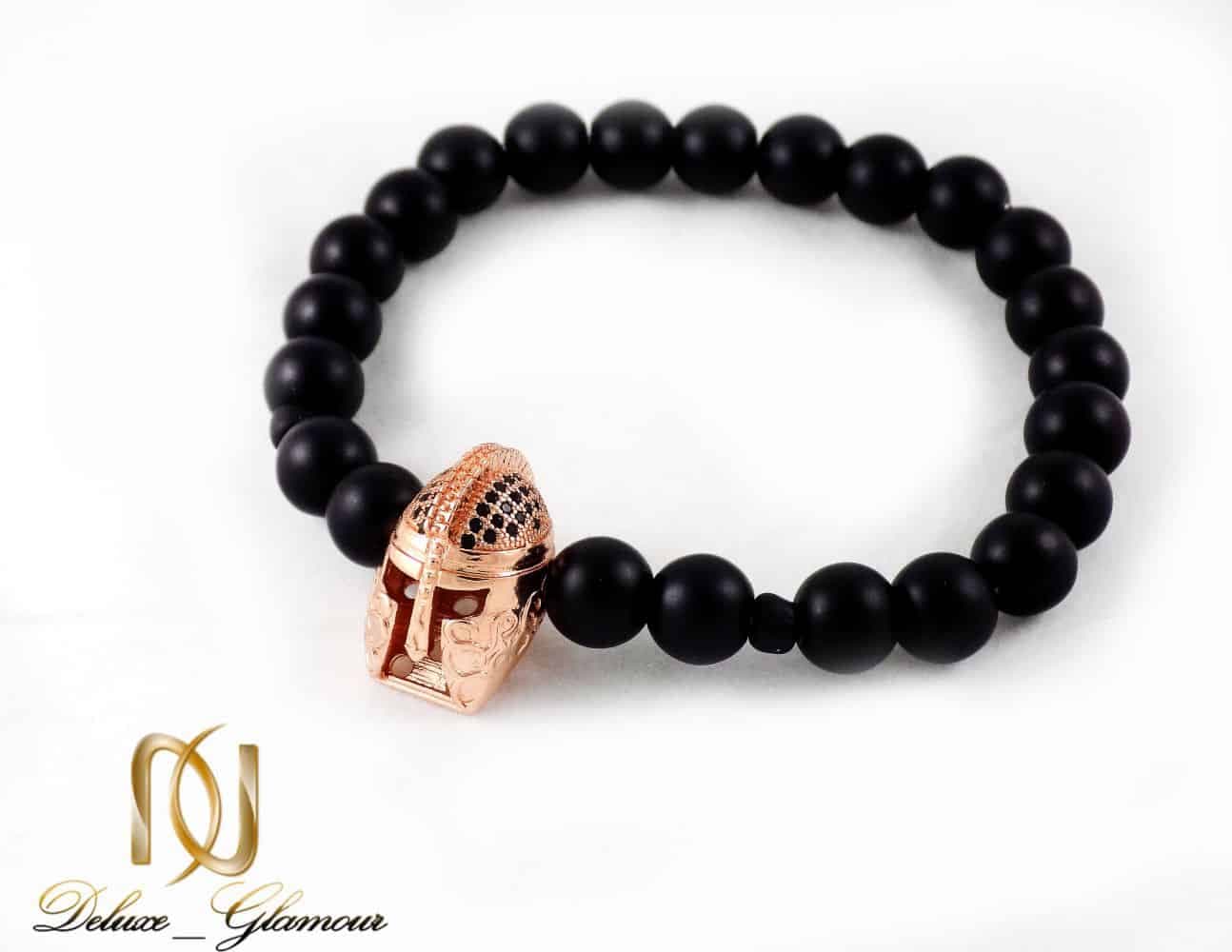 دستبند مردانه سنگ اونیکس مات با مهره استیل ah-d107