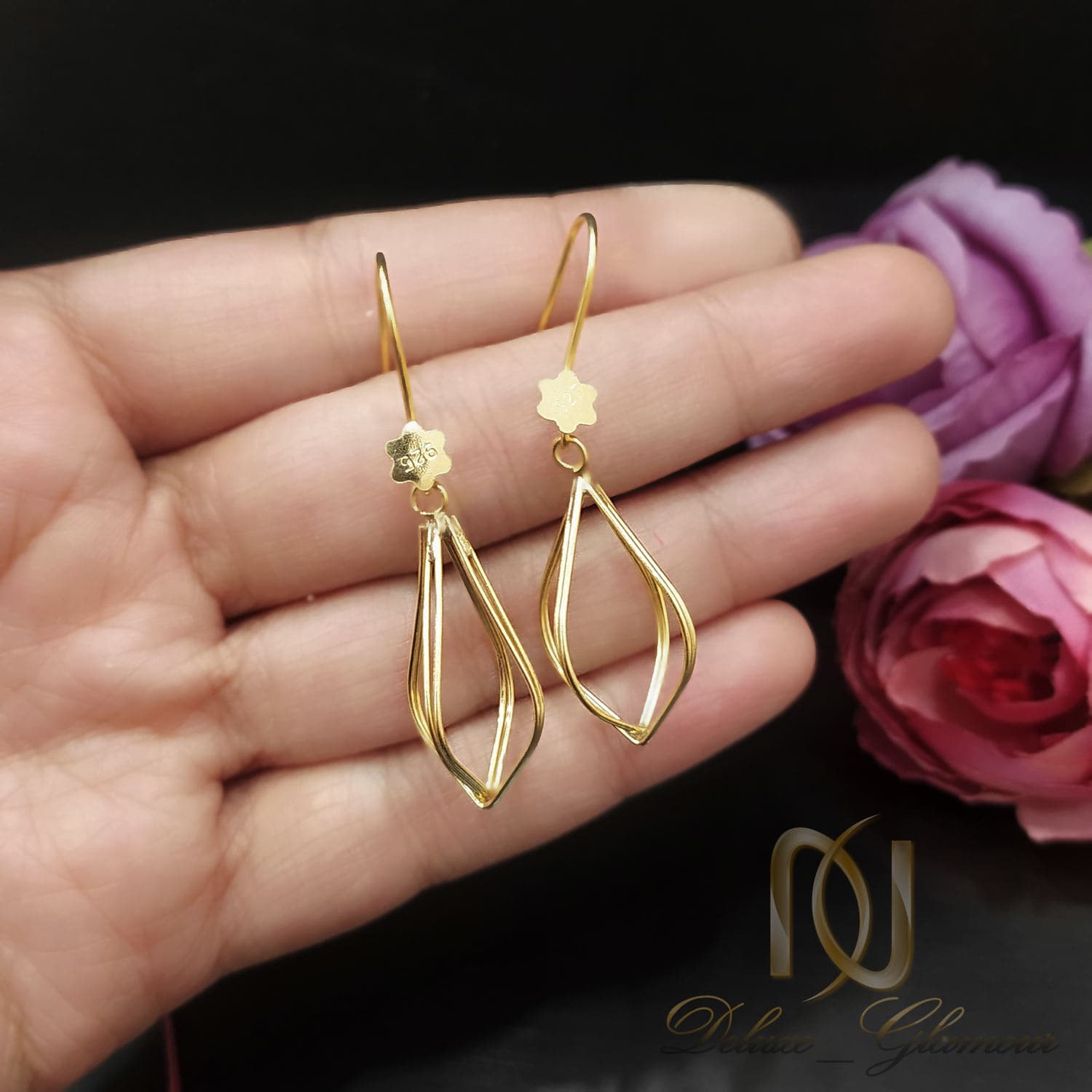 گوشواره آویزی نقره زنانه طرح طلا er-n255 — تصویر ۲