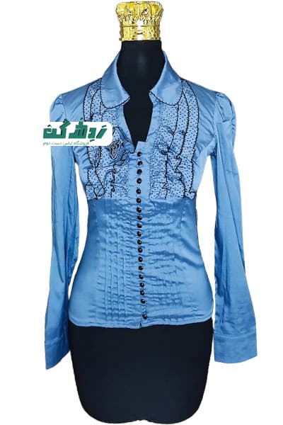 بلوز نیلی دکمه دار زنانه دست دوم