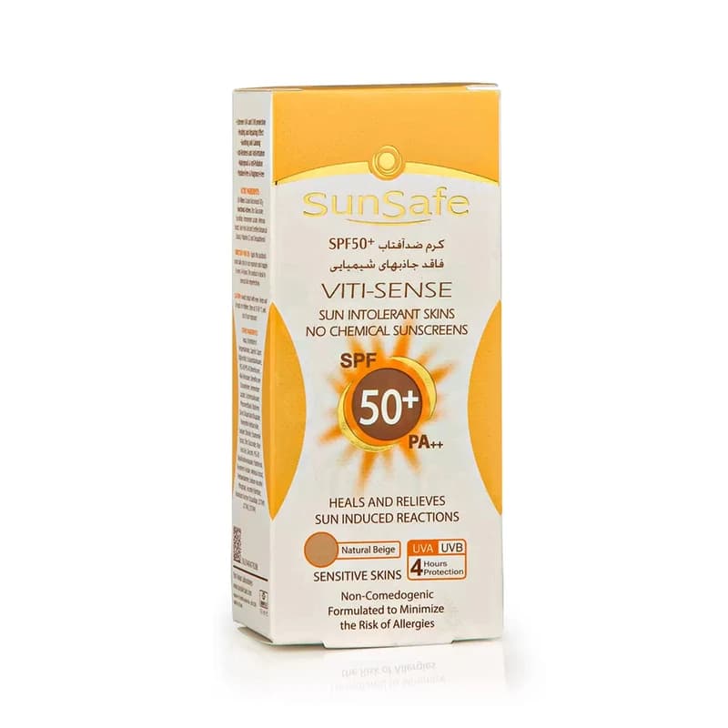 کرم ضد آفتاب رنگی سان سیف SPF50 مدل Viti-Sense بژ طبیعی محافظ UVA ،UVB و +++PA، ضد پیری، مناسب پوست حساس حجم 50 میلی‌لیتر — تصویر ۲