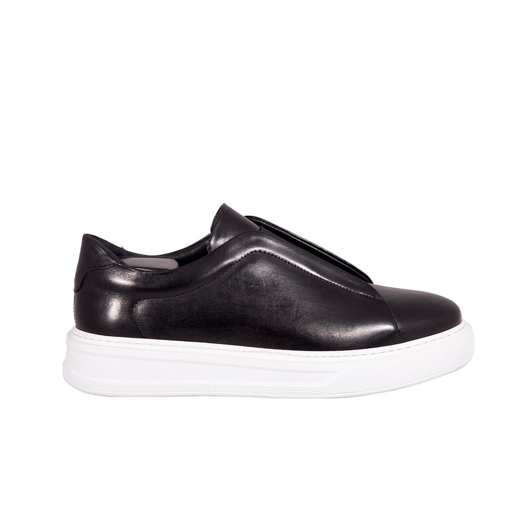 کفش ونس اسپرت چرم طبیعی بی بند مشکی کد 3091