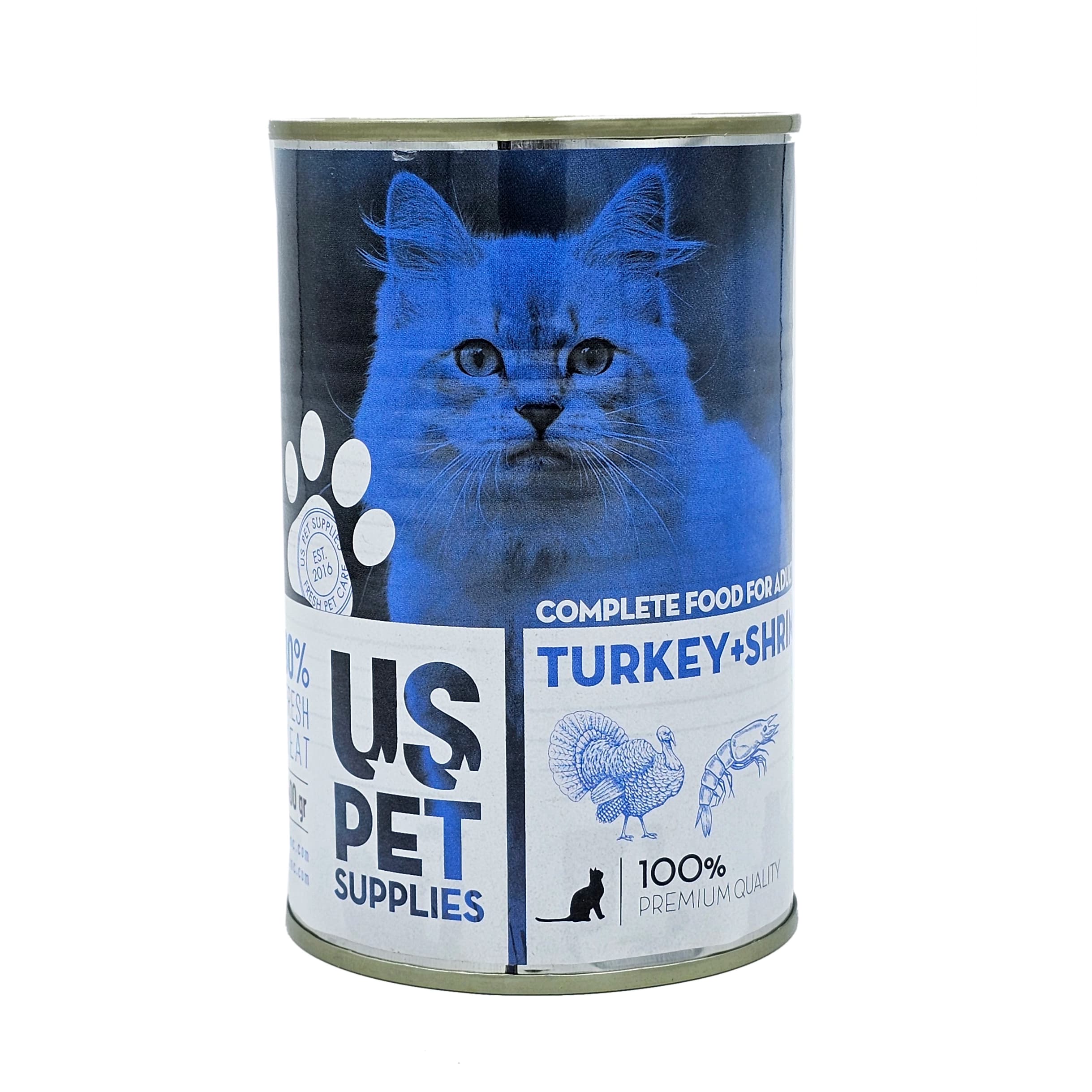 کنسرو گربه نچرال یو اس پت بوقلمون و میگو 400g US