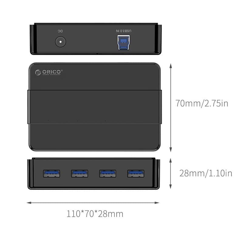 هاب 4 پورت USB3.0 اوریکو مدل H4928-U3-V1 با آداپتور — تصویر ۴