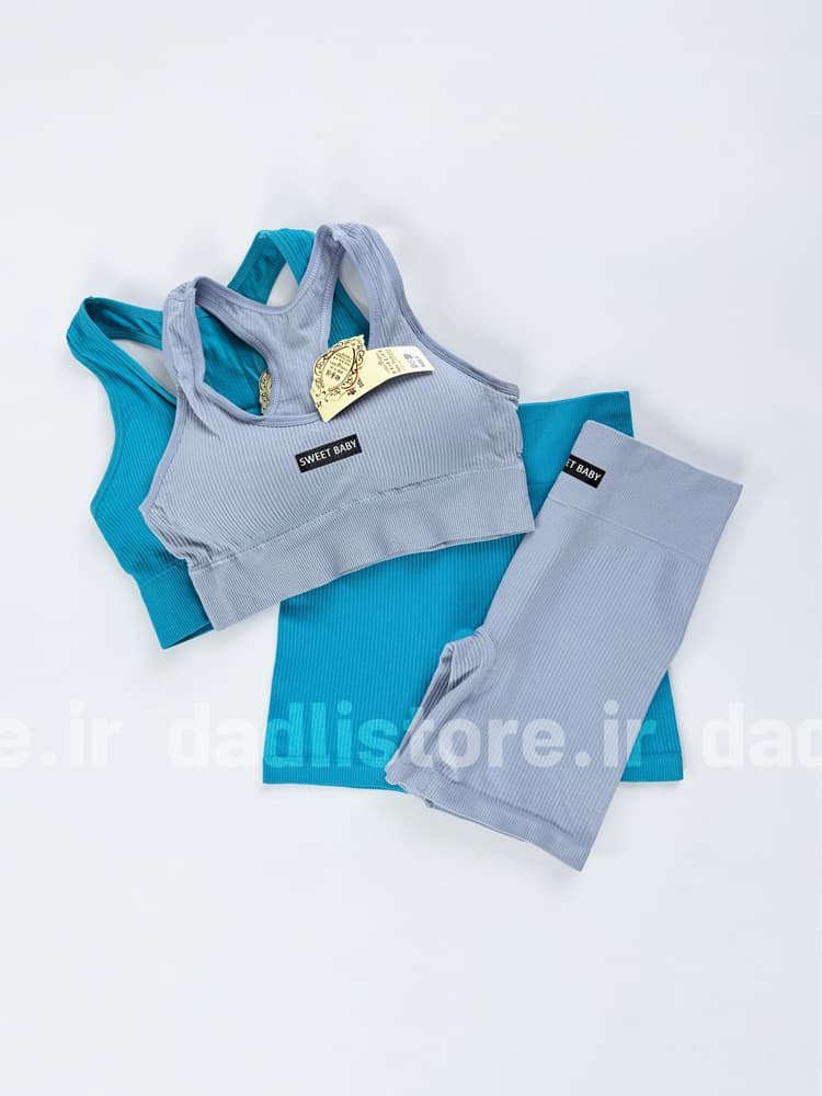 ست ورزشی زنانه سیملس کبریتی نیمتنه کاپدار قهرمانی و شورتک کوتاه Sweet baby
