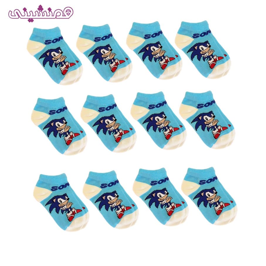 فروش عمده جوراب طرح سونیک مجموعه 12 جفتی سایز 3 تا 7 سال
