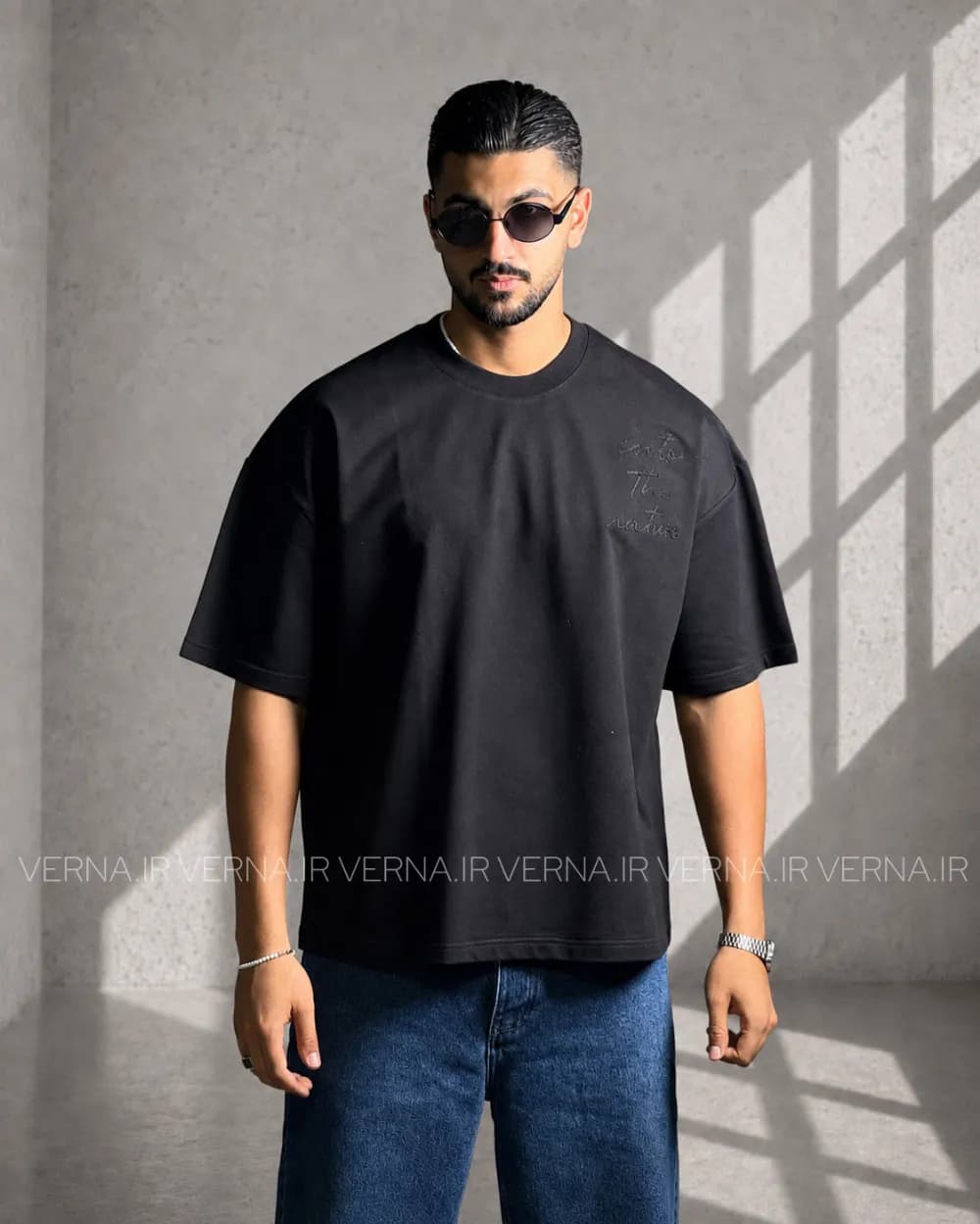 تیشرت مردانه باکسی گلدوزی RR2060 — تصویر ۲