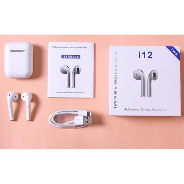 هدفون بی‌سیم مدل i12- TWS رنگ سفید کد: B17530 — تصویر ۲