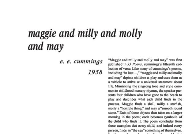 نقد شعر maggie and milly and molly and may by E. E. Cummings