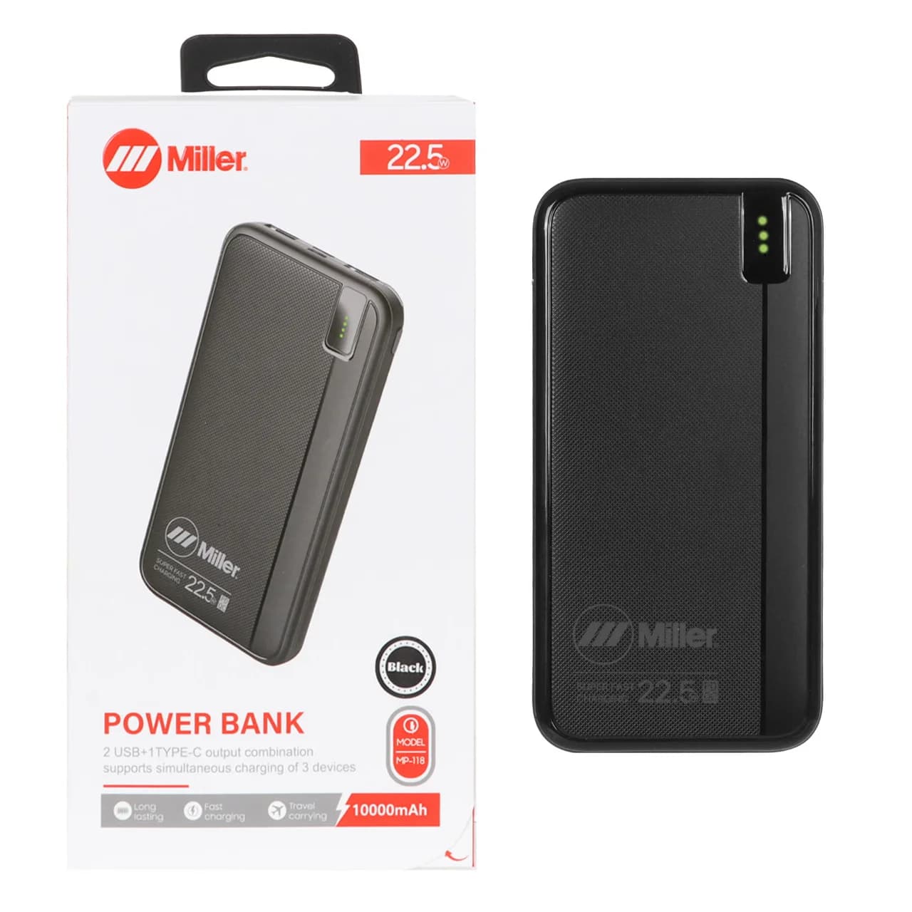 پاوربانک (PD و فست شارژ) Miller 22.5W 10000mAh مدل MP-118 – مشکی (گارانتی پارتیان پایا)
