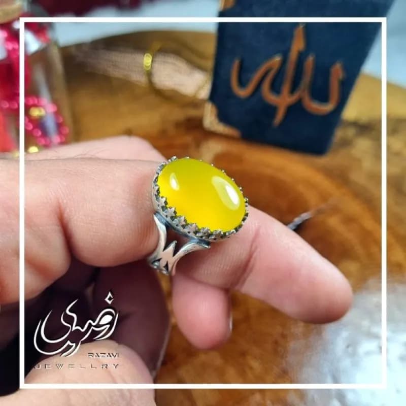 انگشتر نقره زنانه طرح ملکه با نگین شرف الشمس — تصویر ۲
