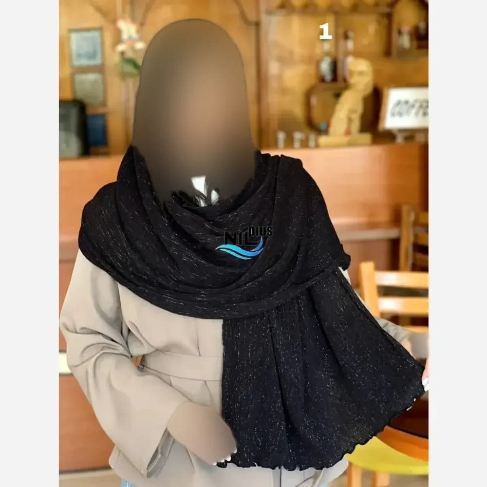 شال مشکی نخی برشکا لمه جت بلک قواره 200 در 75 سانت — تصویر ۳