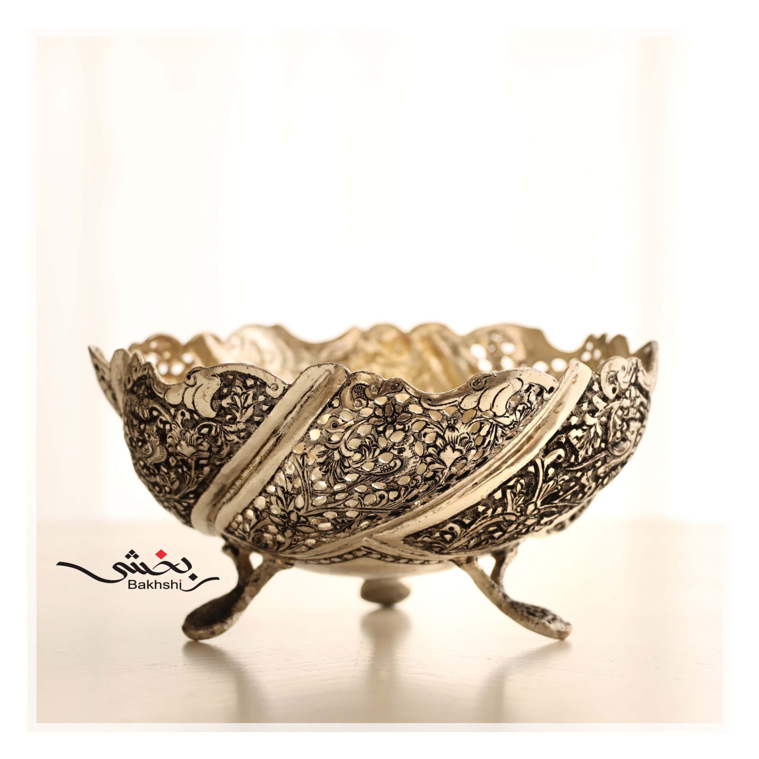 کاسه کوچک نقره قلم گل و مرغ و مشبک درجه یک _ عیار 90% _ 203.8 گرم — تصویر ۲