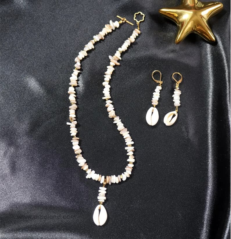 ست گردنبند و گوشواره ساحلی صدف کد 260