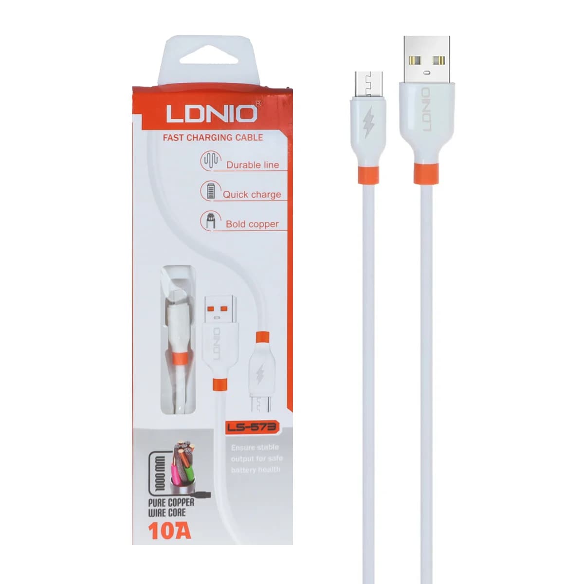 کابل شارژ فست اندروید LDNIO مدل LS-573 – سفید — تصویر ۲