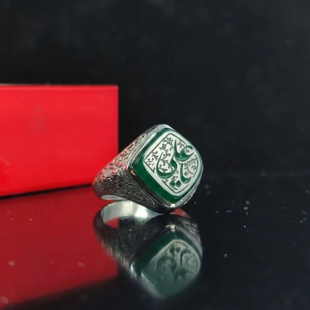 انگشتر عقیق سبز یا علی | جلوه‌ای خاص از زیبایی و معنویت کد 5280