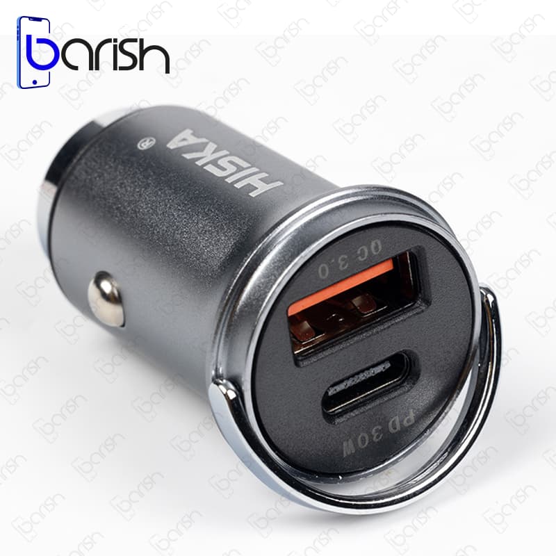 شارژر فندکی 30واتی هیسکا مدل HCC-306 همراه با کابل دو سر Type-C