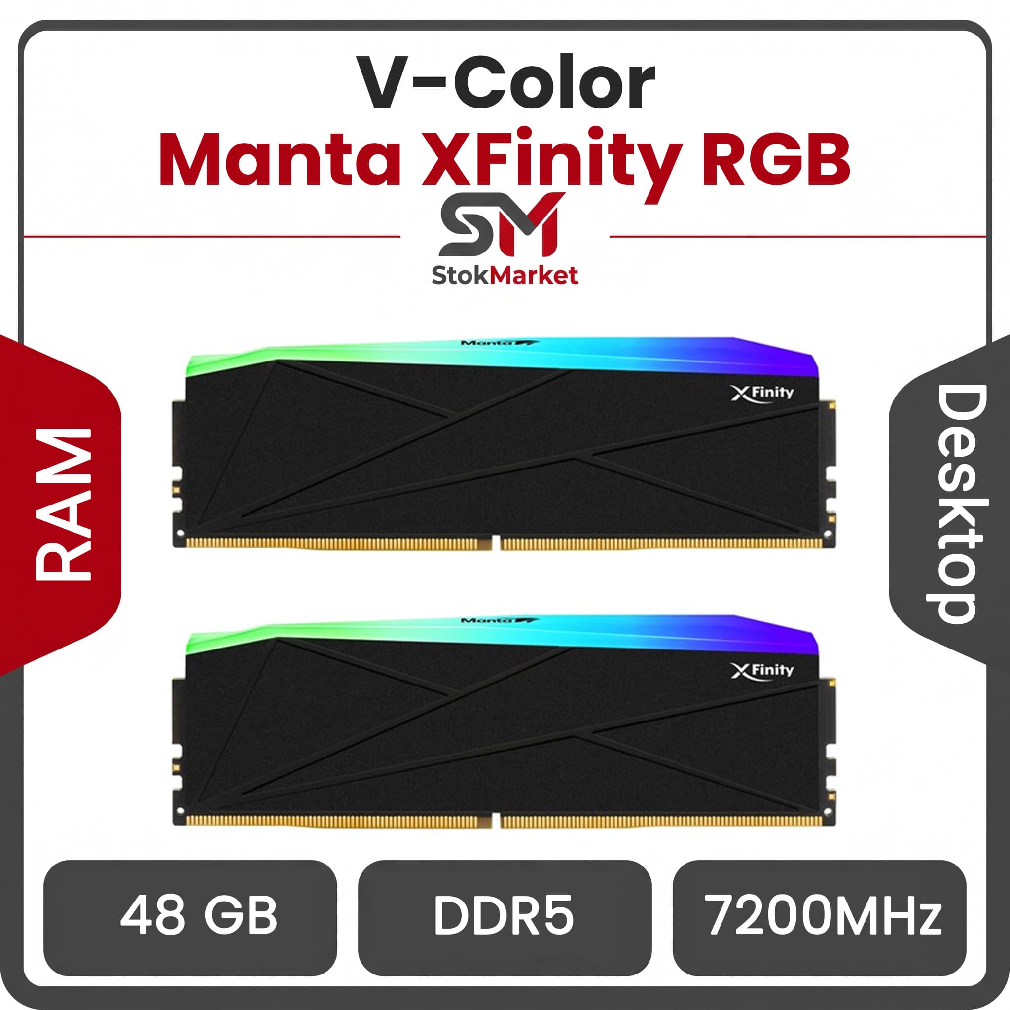 رم وی کالر دو کاناله Manta XFinity RGB 48GB (2 x 24GB) DDR5 7200 CL34