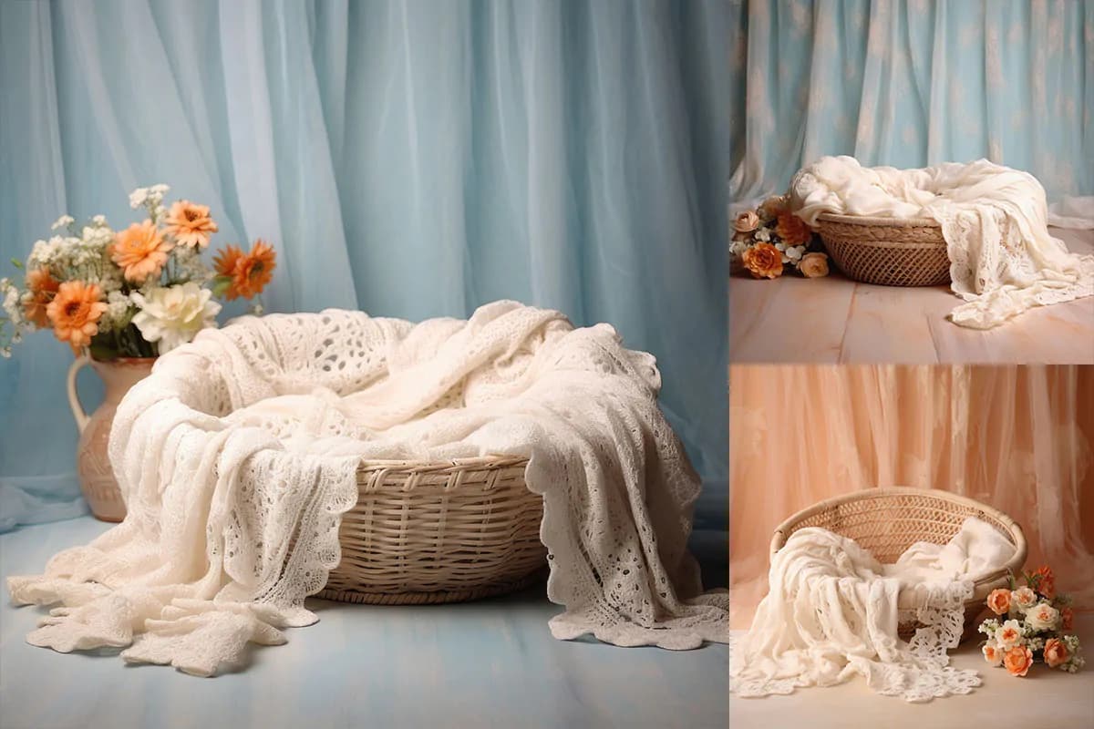 8 بک دراپ سبد نوزاد آتلیه عکاسی — تصویر ۳