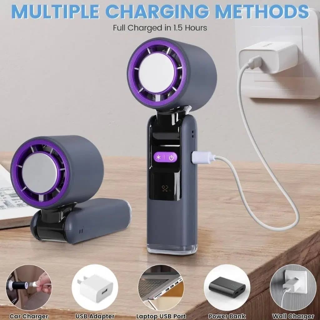 پنکه دستی شارژی با صفحه نمایش دیجیتال مدل K801 — تصویر ۶