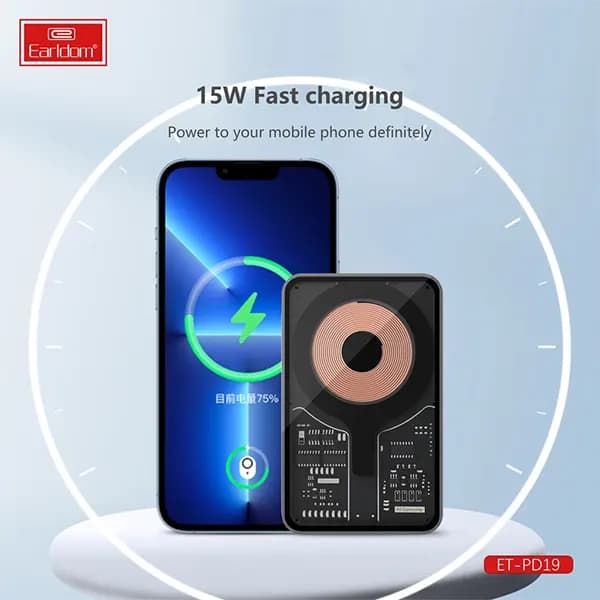 پاور بانک سیمی و بی سیم ارلدام مدل ET-PD19 ظرفیت 5000 میلی آمپرساعت — تصویر ۲