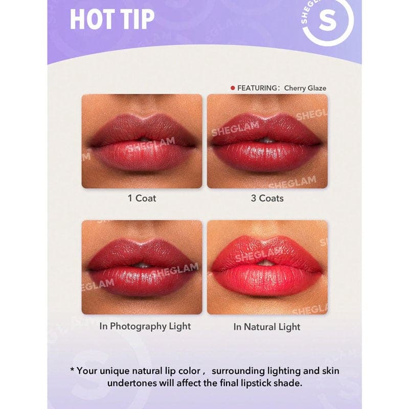تینت لب و خط لب دو طرفه شیگلم SHEGLAM مدل Glam 101 Sheer Tinted Lipstick & Liner Duo رنگ Cherry Glaze — تصویر ۷