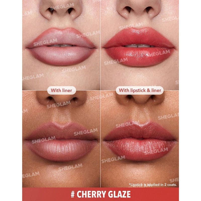 تینت لب و خط لب دو طرفه شیگلم SHEGLAM مدل Glam 101 Sheer Tinted Lipstick & Liner Duo رنگ Cherry Glaze — تصویر ۳