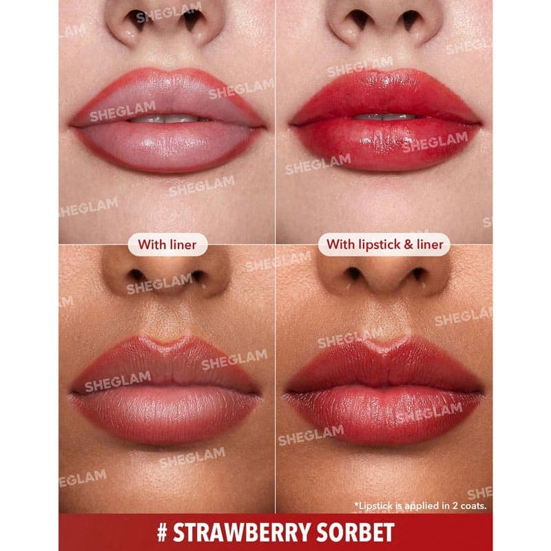 تینت لب و خط لب دو طرفه شیگلم SHEGLAM مدل Glam 101 Sheer Tinted Lipstick & Liner Duo رنگ Strawberry Sorbet — تصویر ۳