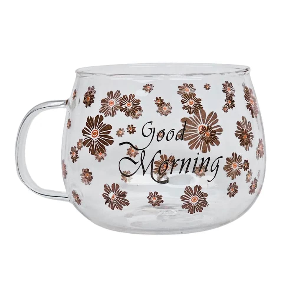 لیوان پیرکس تپل مدل good morning طرح گل کد m248 — تصویر ۳