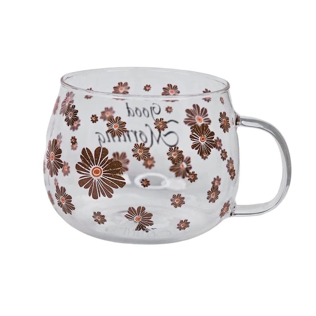 لیوان پیرکس تپل مدل good morning طرح گل کد m248
