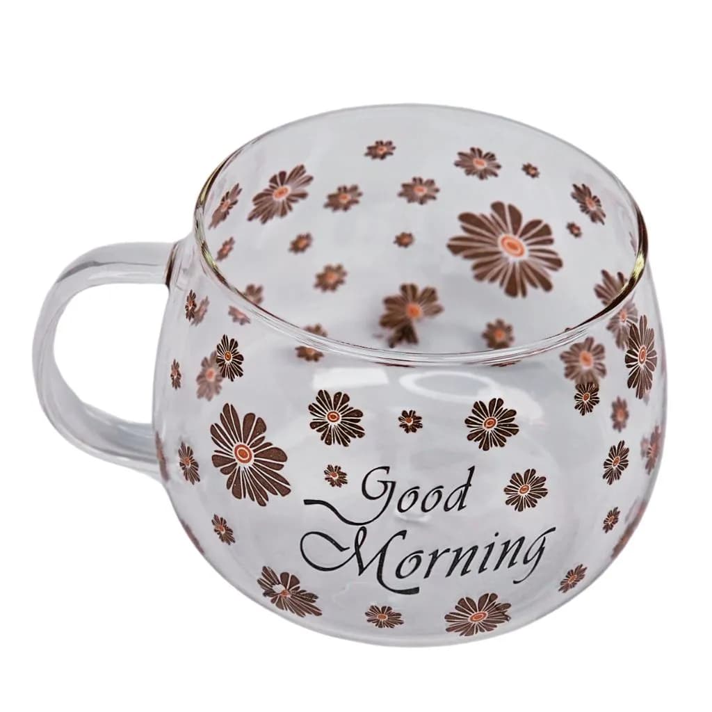 لیوان پیرکس تپل مدل good morning طرح گل کد m248 — تصویر ۲