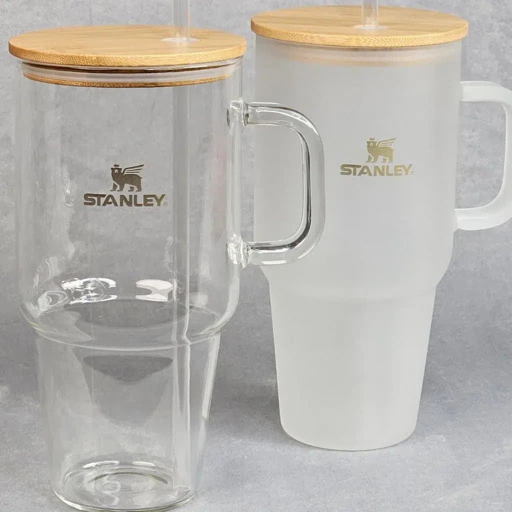 تامبلر طرح استنلی پیرکس درب بامبو گنجایش 32oz کد m322 — تصویر ۲