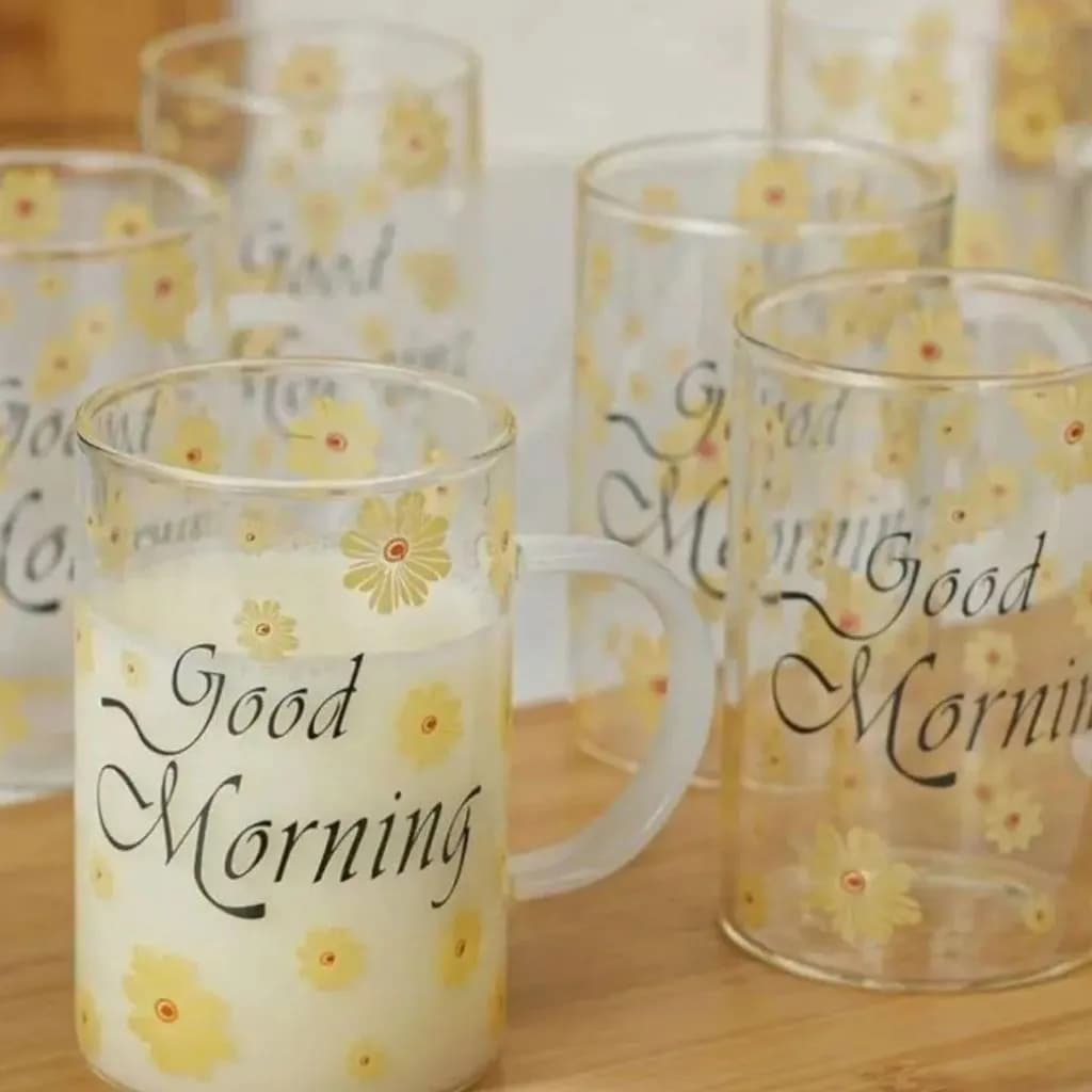 لیوان پیرکس مدل good morning طرح گل دسته رنگی کد m223 — تصویر ۶