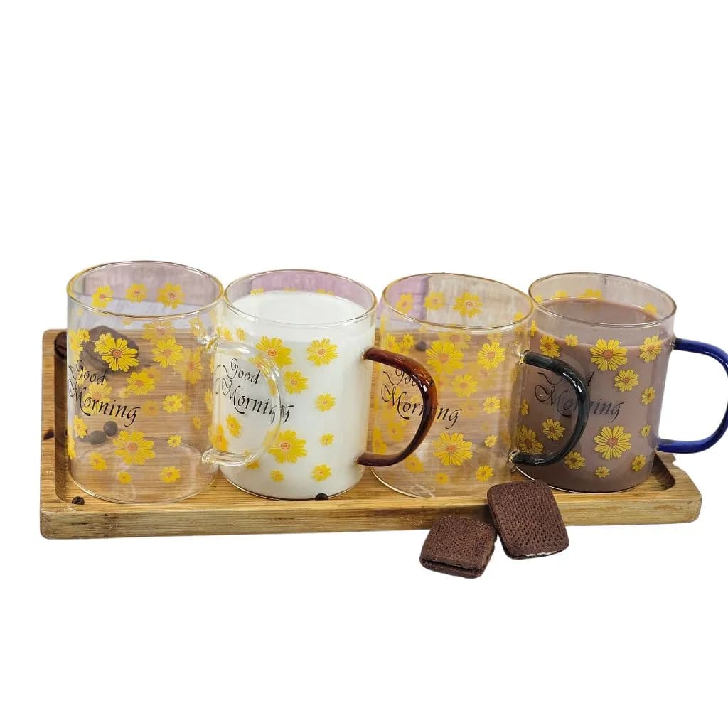 لیوان پیرکس مدل good morning طرح گل دسته رنگی کد m223 — تصویر ۴