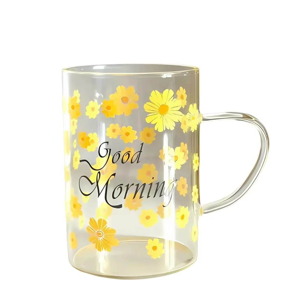 لیوان پیرکس مدل good morning طرح گل دسته رنگی کد m223