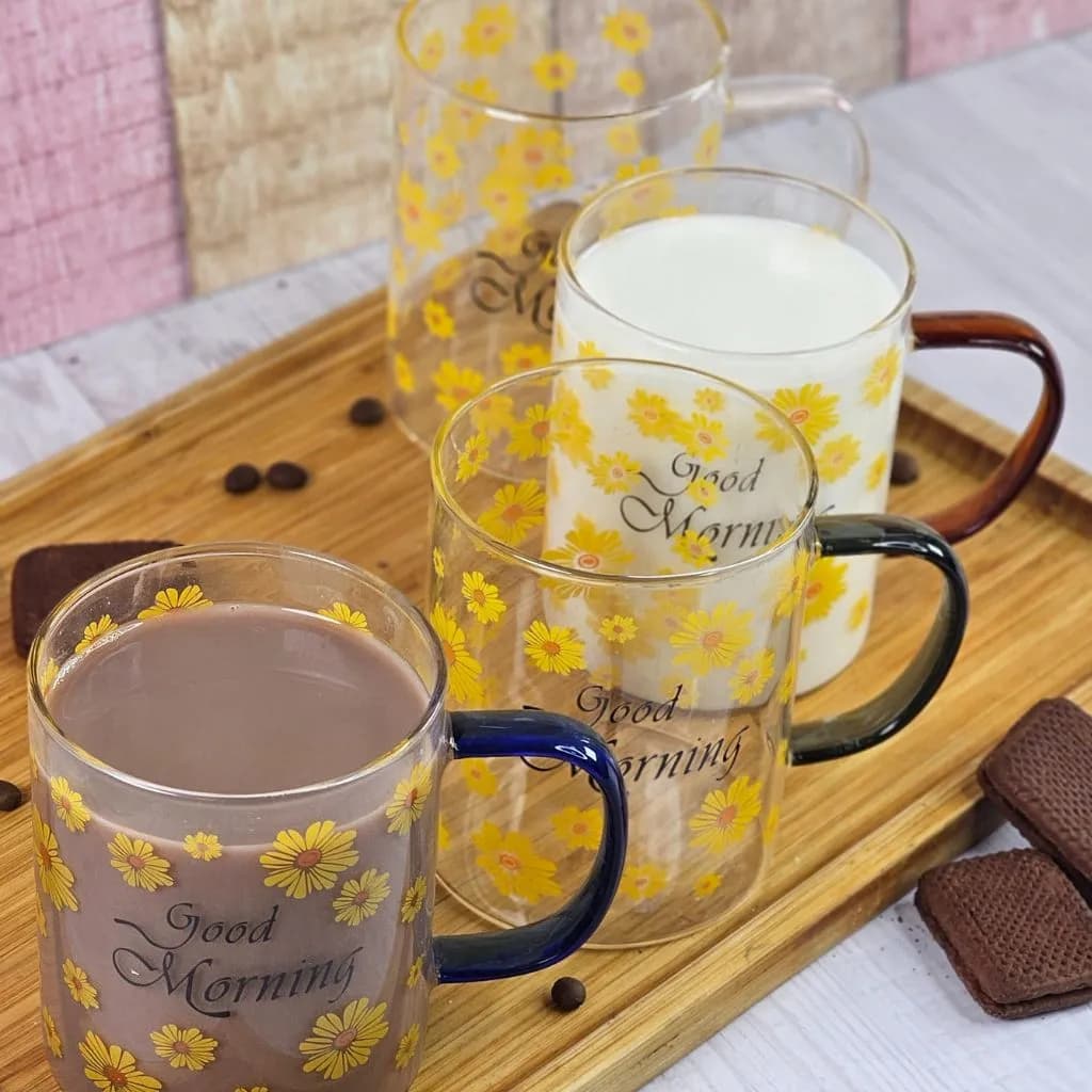 لیوان پیرکس مدل good morning طرح گل دسته رنگی کد m223 — تصویر ۸