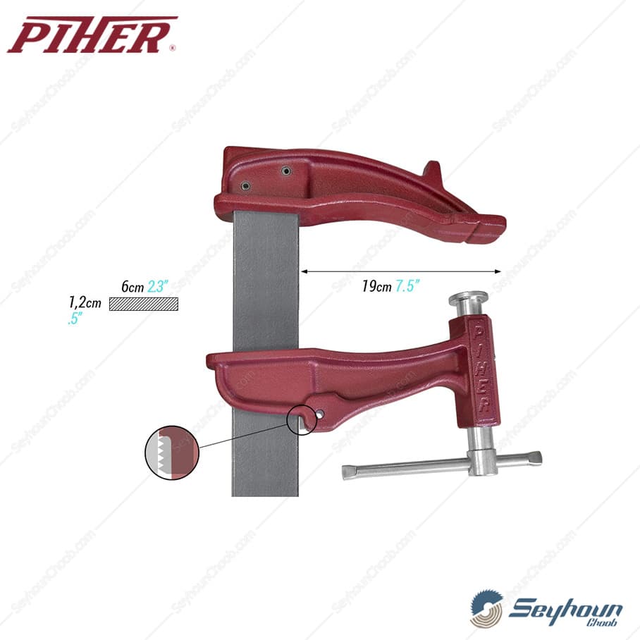 پیچ دستی 40×19 سانتی متر پیهر مدل PIHER 12040 — تصویر ۲