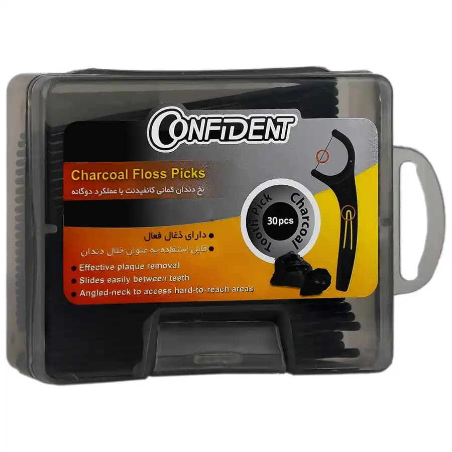 نخ دندان کمانی زغالی کانفیدنت مدل Charcoal – بسته ۳۰ عددی