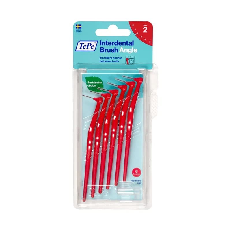 مسواک بین دندانی دسته دار تپه (TePe) مدل Angle سایز 2 (رنگ قرمز) – بسته 6 عددی