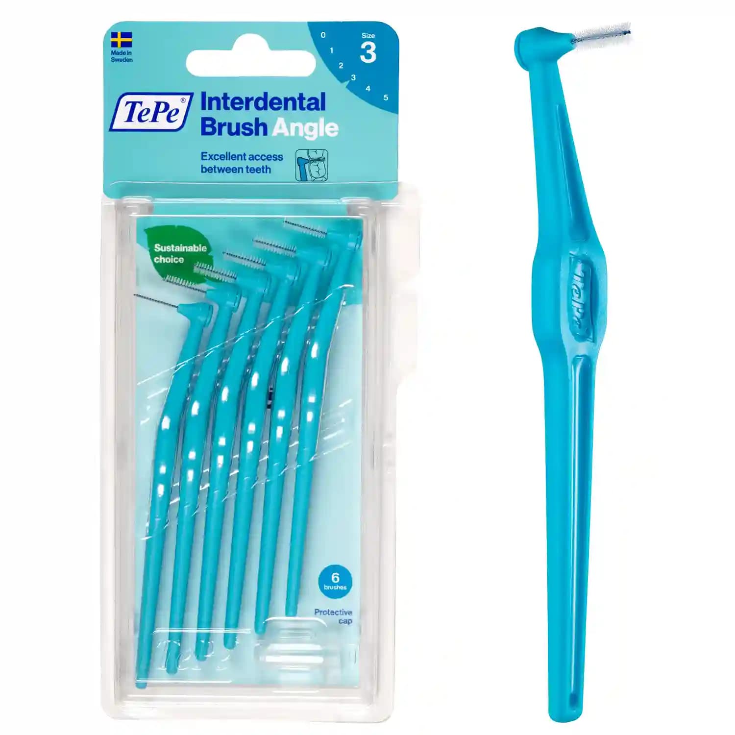 مسواک بین دندانی دسته دار تپه (TePe) مدل Angle سایز 3 (رنگ آبی) – بسته 6 عددی — تصویر ۲
