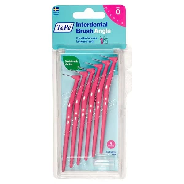 مسواک بین دندانی دسته دار تپه (TePe) مدل Angle سایز 0 ( رنگ صورتی) – بسته 6 عددی