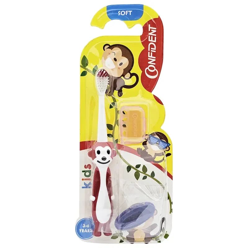 مسواک کودک کانفیدنت مدل Tiny Monkey Gift (میمون کوچک) با برس خیلی نرم همراه با جایزه